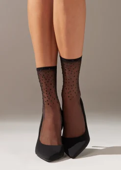 Cienkie krótkie skarpety z kryształkami