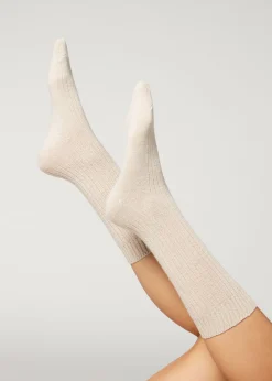 Krótkie Prążkowane Skarpety z dodatkiem Wełny i Kaszmiru