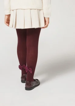 Prążkowane rajstopy bawełniane z kokardami dziewczęce